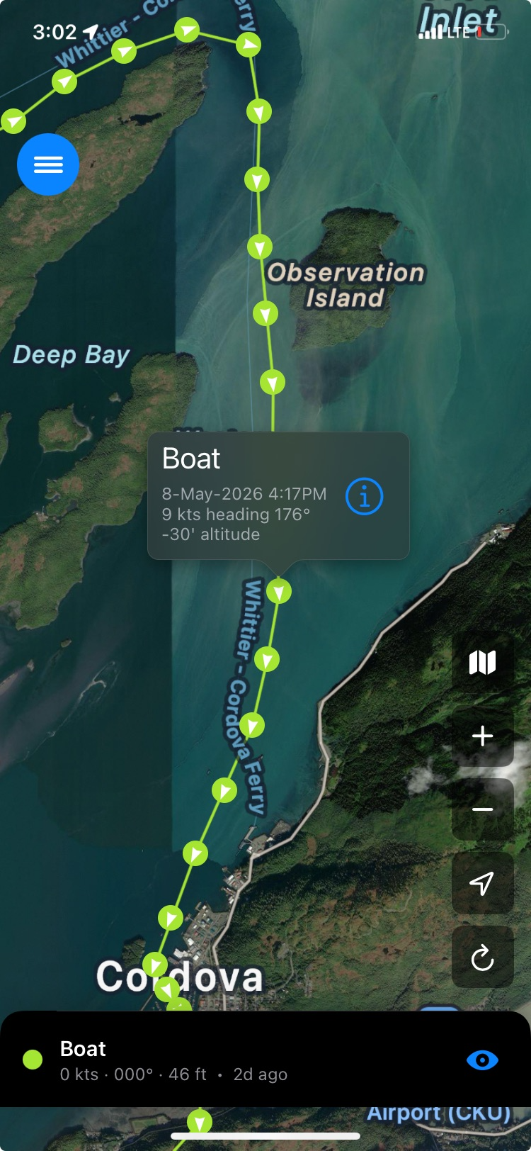 GoActiveTrack showing multiple Garmin inReach locations on a satellite map